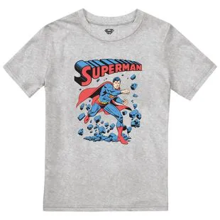 Superman Kids Grey Marl Comicstrip Logo T-Shirt DC Superman Kids Grey Marl Comicstrip Logo T-Shirt DC