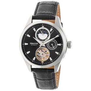 Heritor Mens Sebastian Semi Skeleton Leather Band Watch Silver