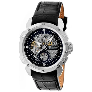 Montre Squelette Automatique Heritor 4606 - Boîtier Or Rose, Bracelet Cuir Noir, Neuve