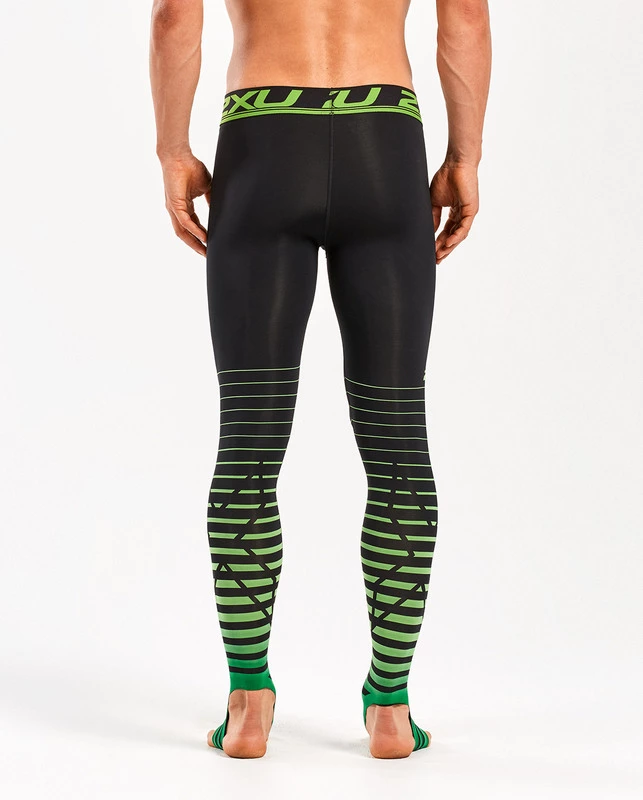 2XU Mens Power Recovery Compression Tights (Black/Green) |