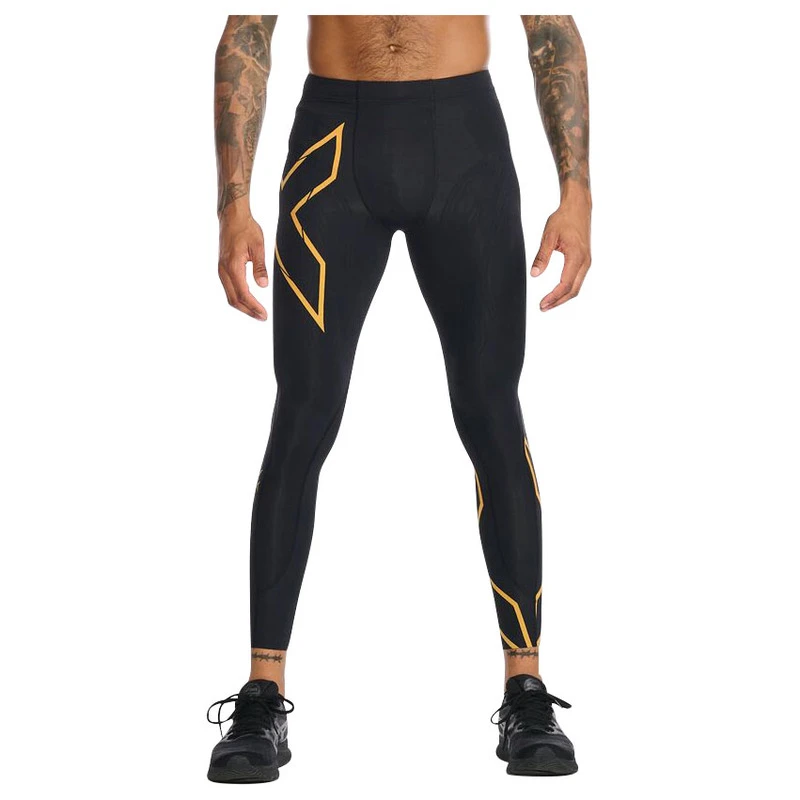 2XU Mens Light Speed Tights (Black/Turmeric Reflective) | Sportpursuit