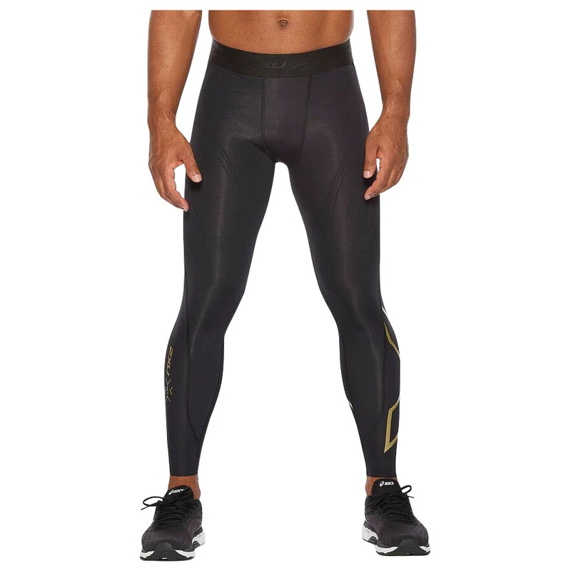2XU Mens Force Compression Tights Black Gold Sportpursuit