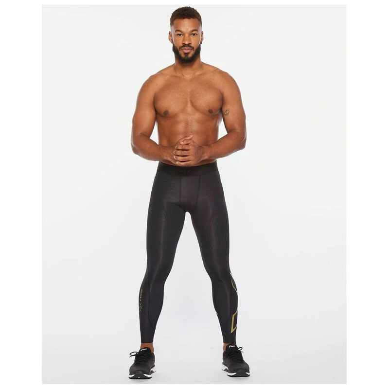 2XU Mens Force Compression Tights Black Gold Sportpursuit