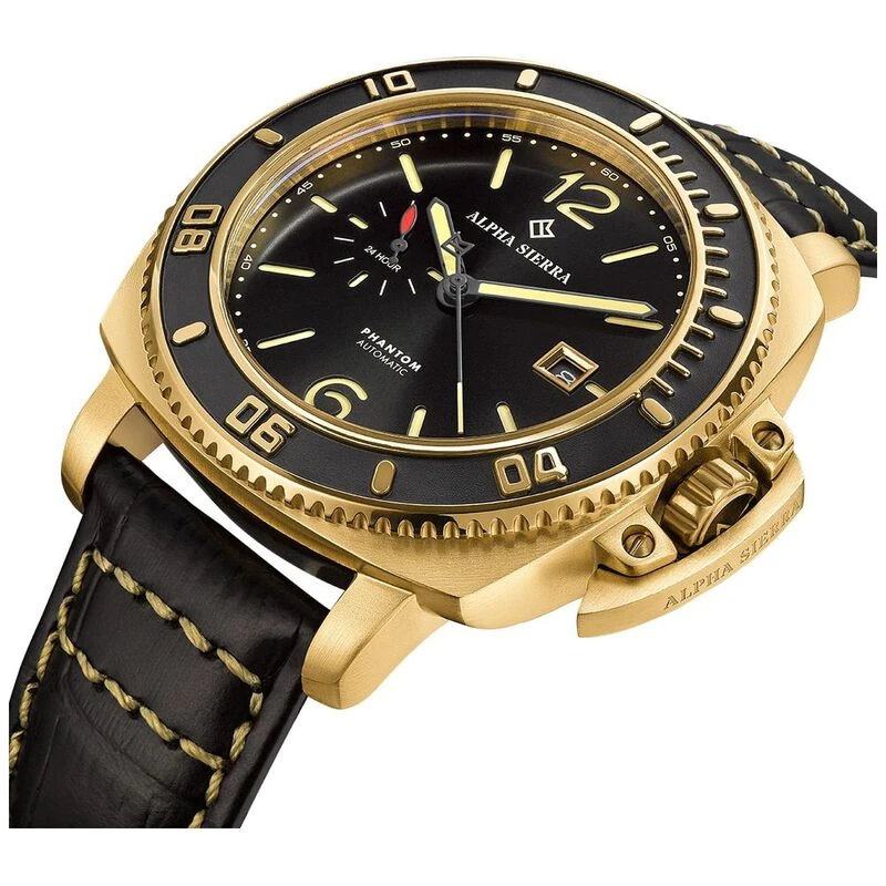 Alpha Sierra Phantom Automatic Watch Black Gold Leather Sportpursu