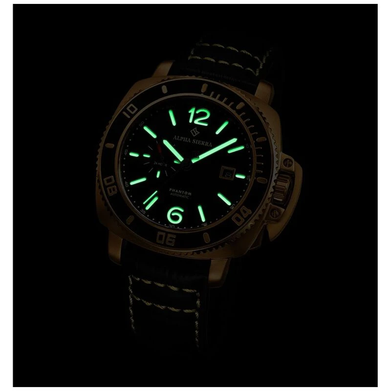 Alpha Sierra Phantom Automatic Watch Black Gold Leather Sportpursu