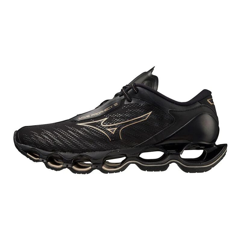 Mizuno Mens Wave Prophecy 12 Running Shoes Black Ge Gold Sportpurs