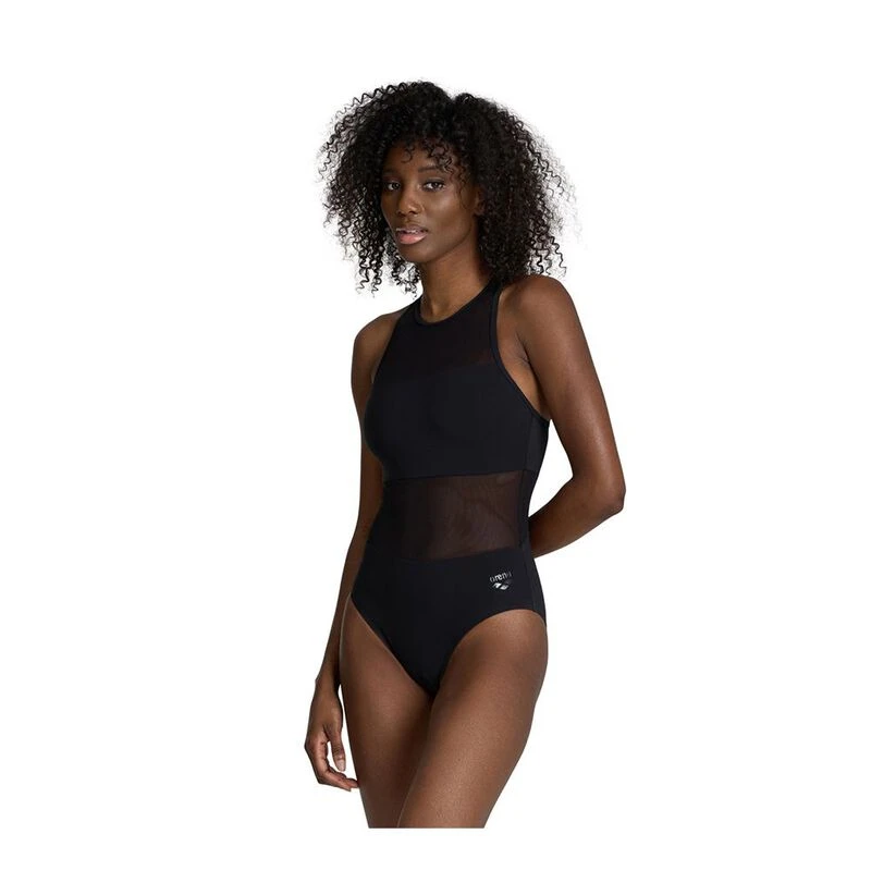 Black mesh panel swimsuit hot sale