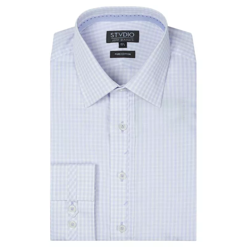 Chemise moyenne Jeffrey Banks poids plume bleu géométrique