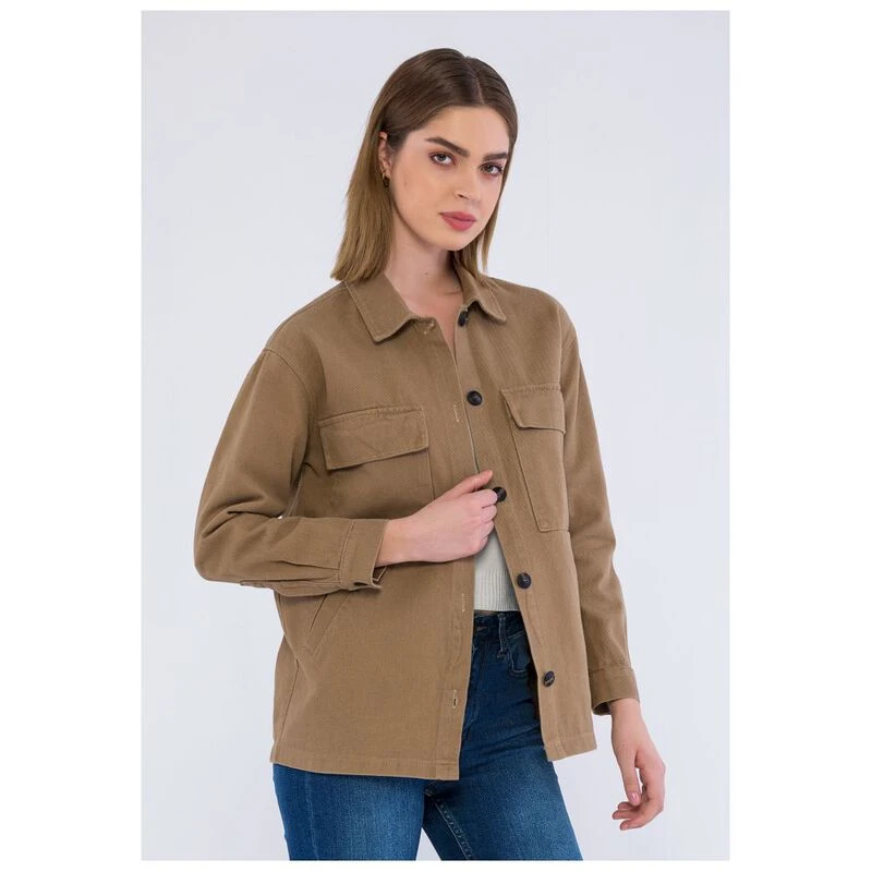 Basics More Womens Canvas Shirt Jacket Camel Sportpursuit