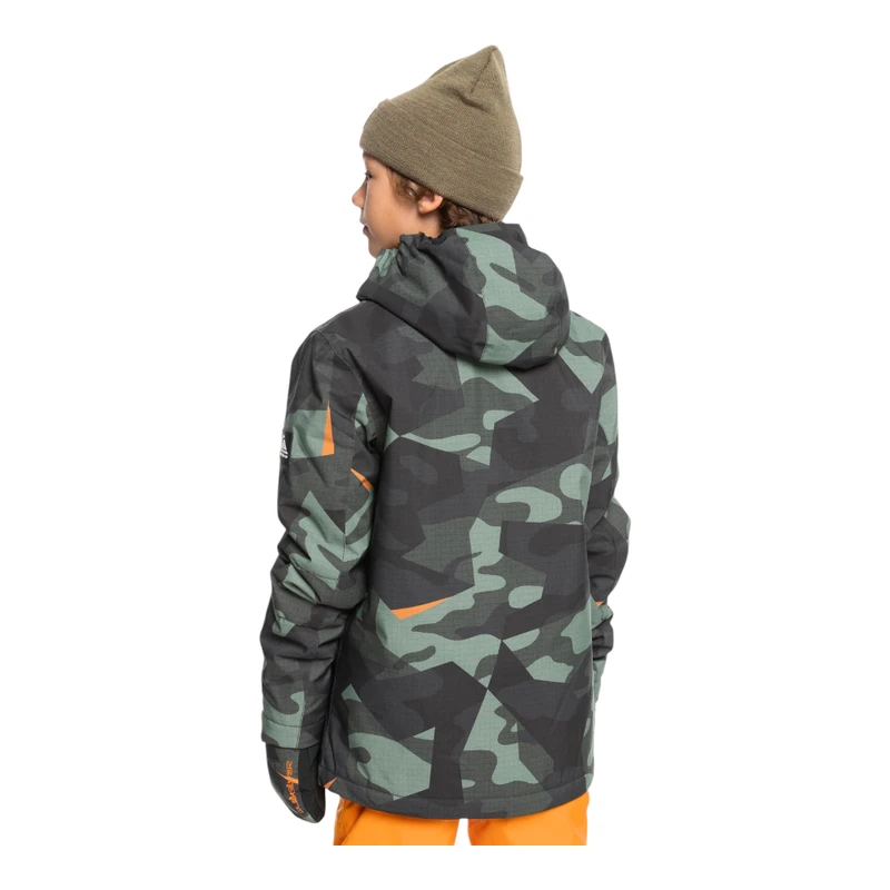 Quiksilver Boys Mission PTD Ski Jacket (Green/Puzzle Camo Sea Spray) |