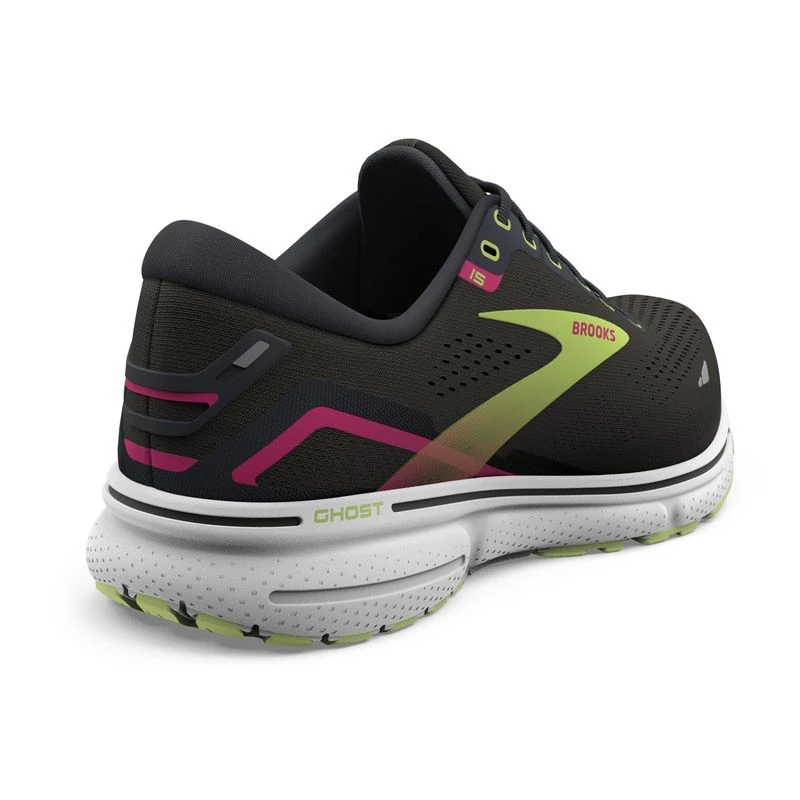 Brooks Womens Ghost 15 Running Shoes Black Ebony Sharp Green Sport