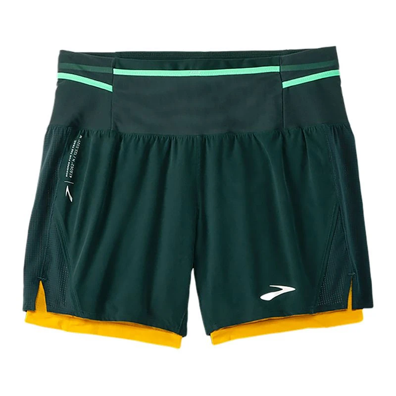 Brooks Mens High Point 5 2 in 1 Shorts Green Sportpursuit