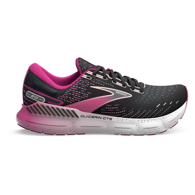 Brooks Womens Glycerin GTS 20 Running Shoes Black Fuchsia Linen Sp