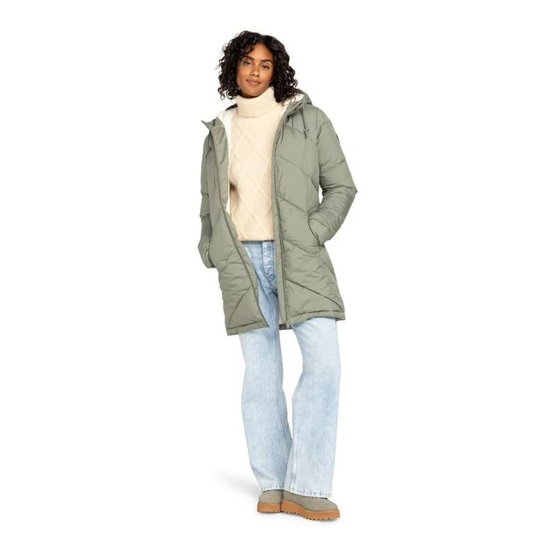 Veste Parka Roxy Femme Taille S - Verte, Capuche, Poches Zippées, Coton, Excellent état