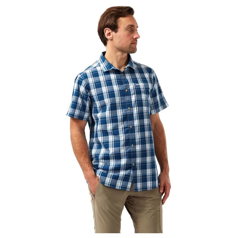 Craghoppers Mens Vernon Short Sleeve Shirt Poseidon Blue Check Spo