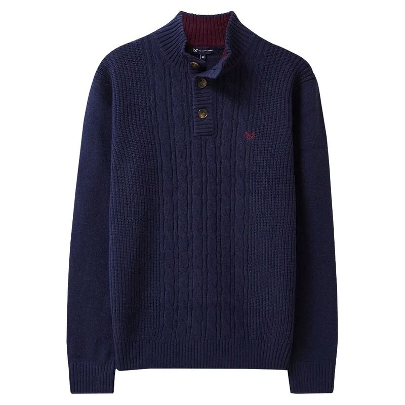 CrewClothingCo. Mens Button Neck Lambswool Rich Jumper Navy Sportp