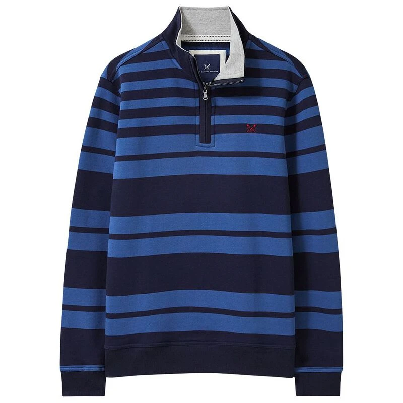 CrewClothingCo. Mens Rugby Stripe 1/2 Zip Pullover (Navy/Dark Blue) |