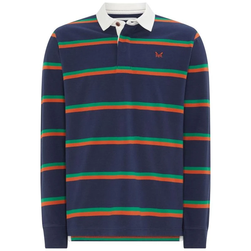 Crew Clothing Co. Mens Striped Rugby Polo Navy Roux Stripe Sportpu