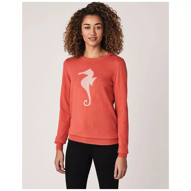 Crew Clothing Co. Womens Seahorse Intarsia Pullover Cayenne Sportp