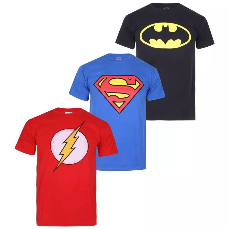 DC Comics Mens Superheroes 3 Pack T Shirts Red Blue Black Sportpur