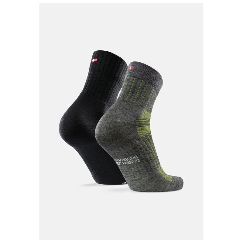 Danish Endurance Running Merino Blend 2 Pack Socks (Black/Grey/Grey/Gr