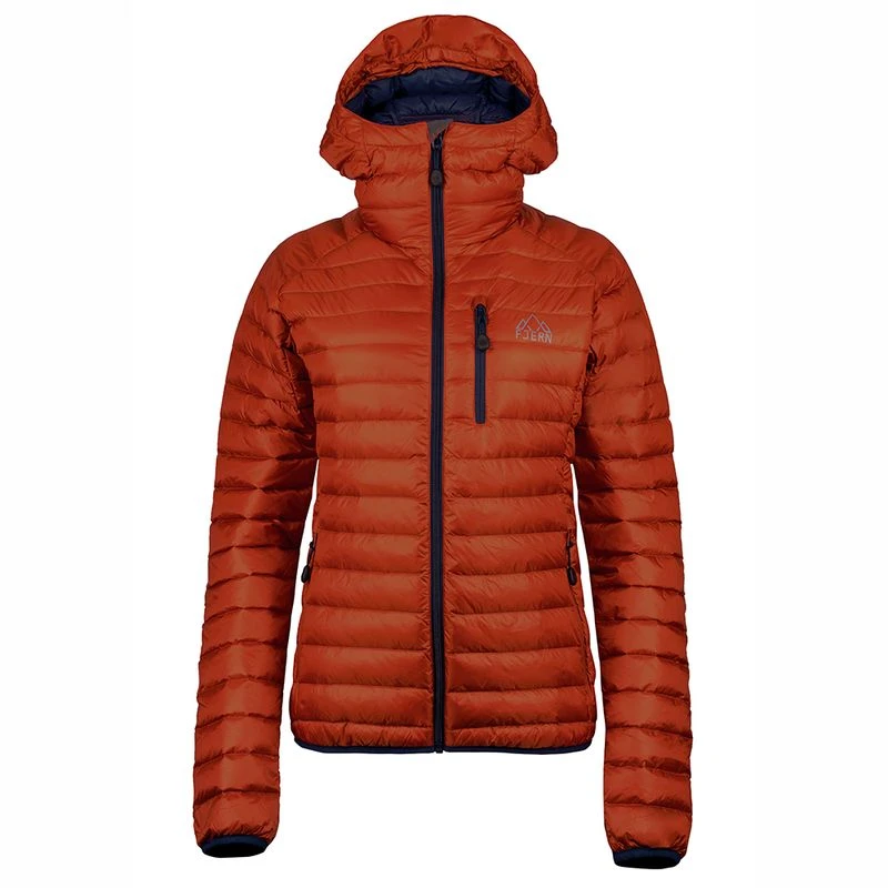 Womens Aktiv Hooded Down Jacket Burnt Orange Navy Fjern