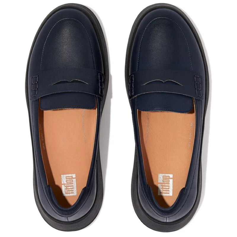 FitFlop Womens F Mode Leather Loafers Midnight Navy Sportpursuit.c
