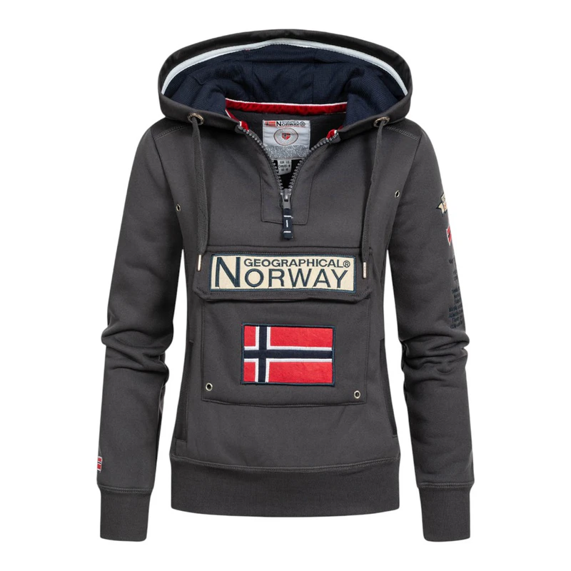 Felpa Con Cappuccio Donna Geographical Norway Florence - Grigio Chiaro - Taglie Forti XXL