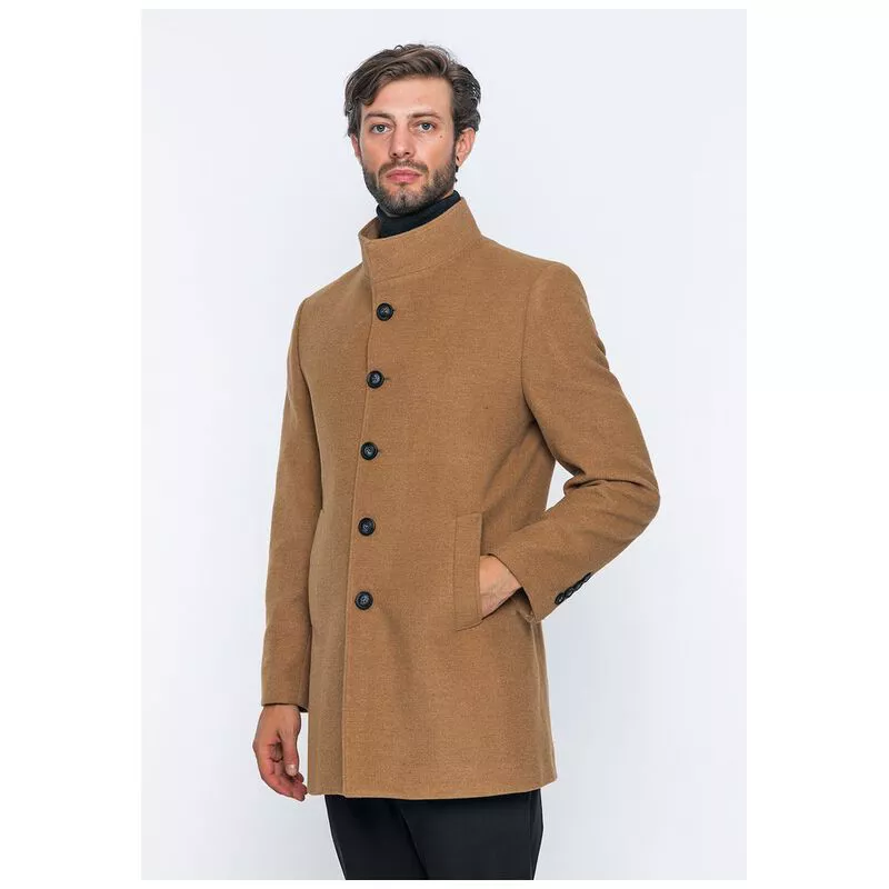 Giordio di Mare Mens Buttoned Wool Blend Winter Coat Camel Sportpu
