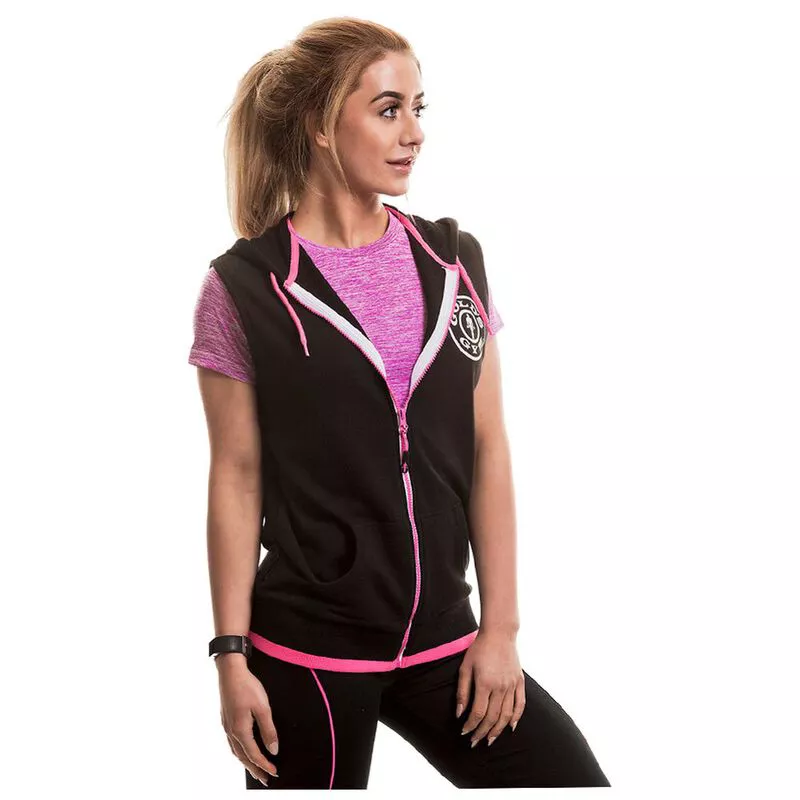 Golds Gym Womens Zip Thru Short Sleeve Hoodie Black Sportpursuit.c