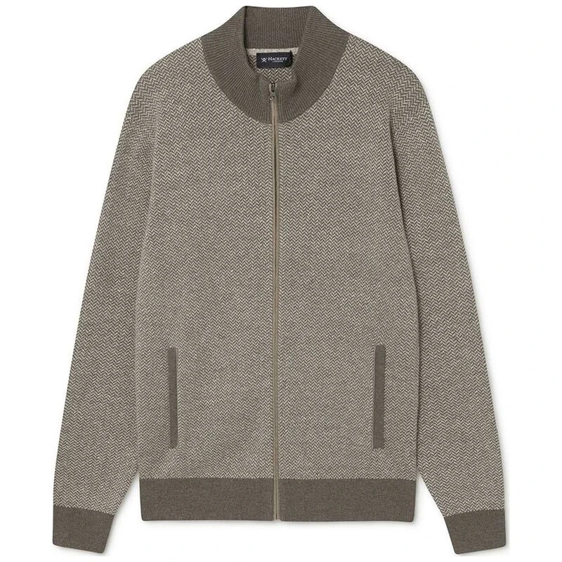 Hackett Mens Herringbone Jacquard Zipped Jacket Bone Sportpursuit