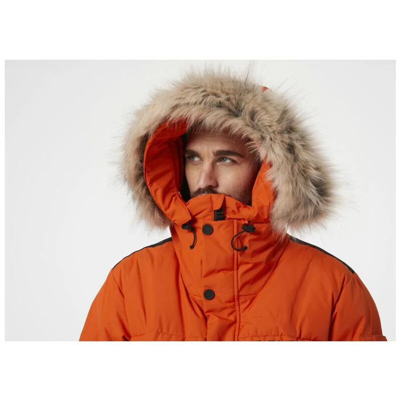 Orange puffer jacket with fur hood clearance