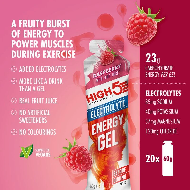 High5 Electrolyte Energy Gel (Raspberry - 20 x 60g) | Sportpursuit.com