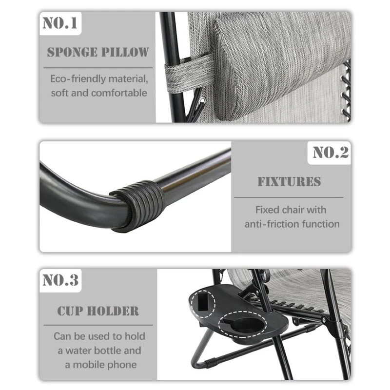 Hortus Set of 2 Zero Gravity Reclining Chair Sun Loungers with Cup Hol