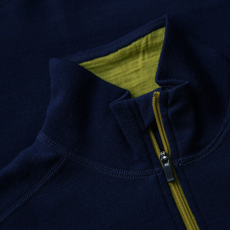 Isobaa Mens Merino 320 Long Sleeve Half Zip (Navy/Lime) | Sportpursuit