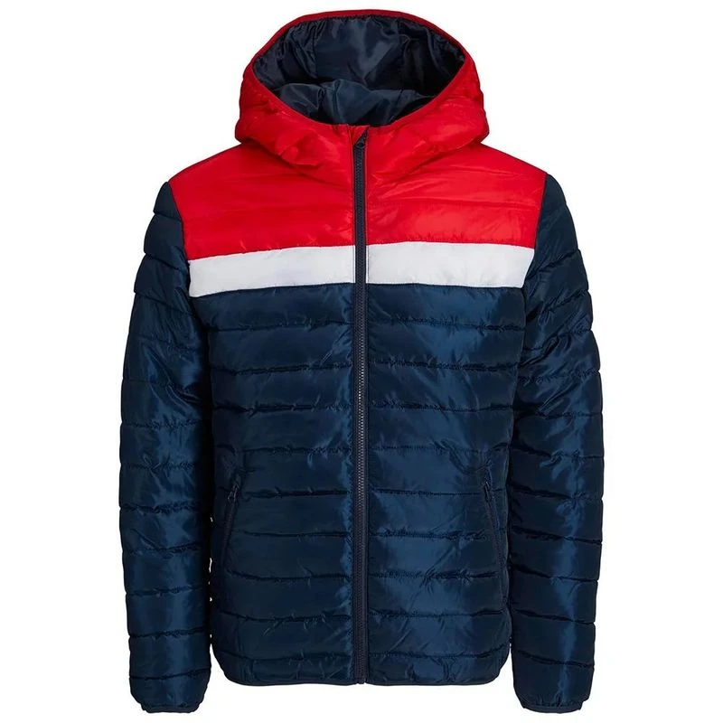 Jack Jones Mens JWH Wayne Hood Puffer Jacket Red White Navy Sportp