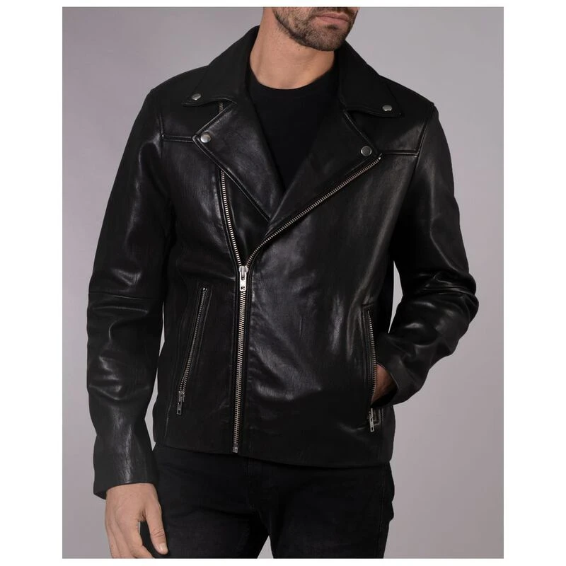 Jofama Mens Russel Premium Leather Biker Jacket Black Sportpursuit