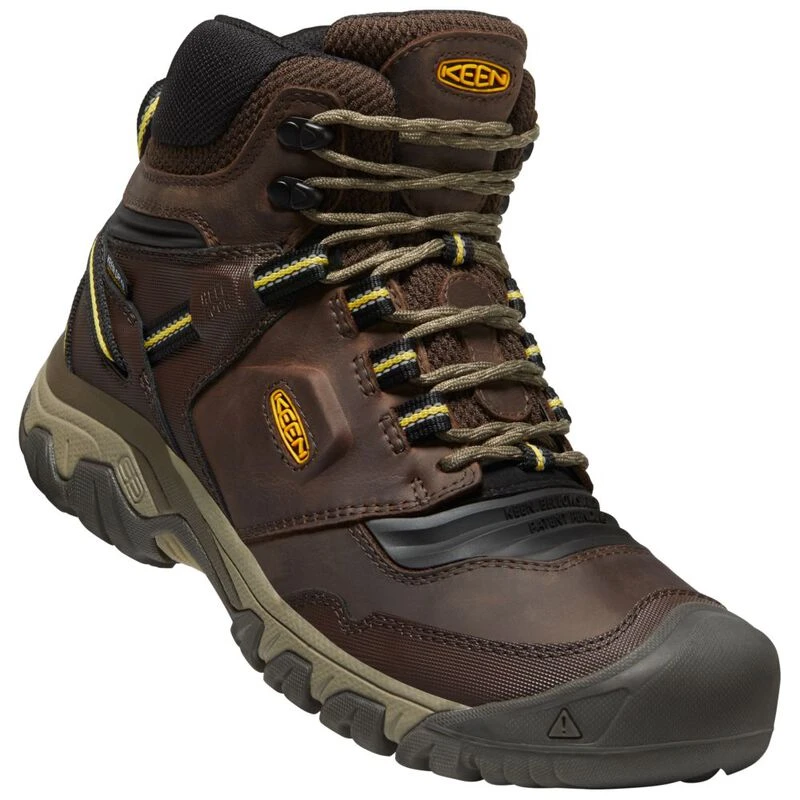 Keen Mens Ridge Flex Mid Waterproof Hiking Boots (Coffee Bean/Keen Yel