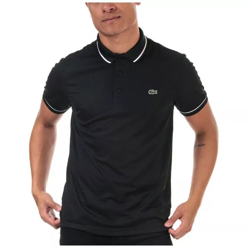Lacoste Mens Tennis Piped Technical Polo Shirt Black White Sportpu