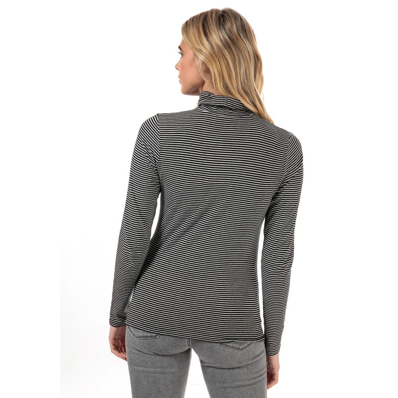 Long sleeve black top and white striped turtleneck