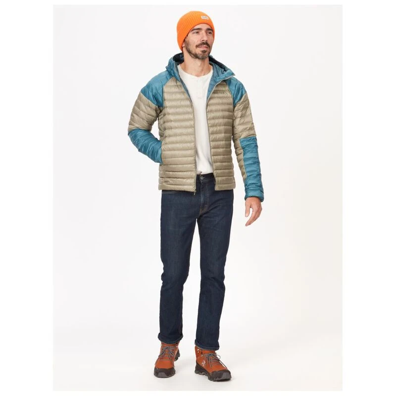 Marmot Mens Hype Hooded Down Jacket Moon River Vetiver Sportpursui