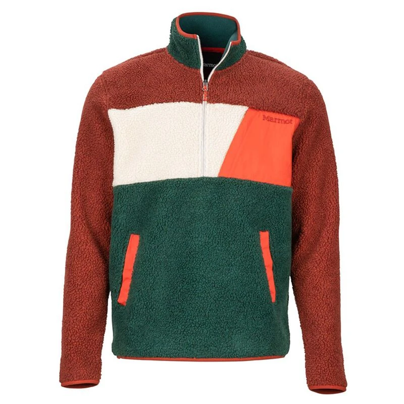 Marmot Mens Noland Half Zip Fleece Jacket Dark Rust Mallard Green