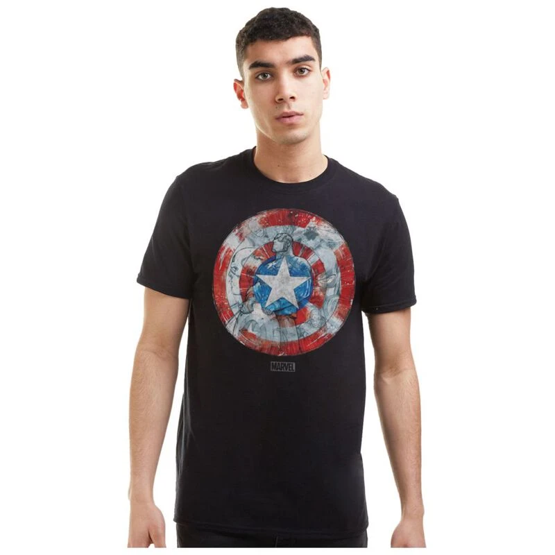 Marvel Mens Captain America Shield Sketch T Shirt Black Sportpursu
