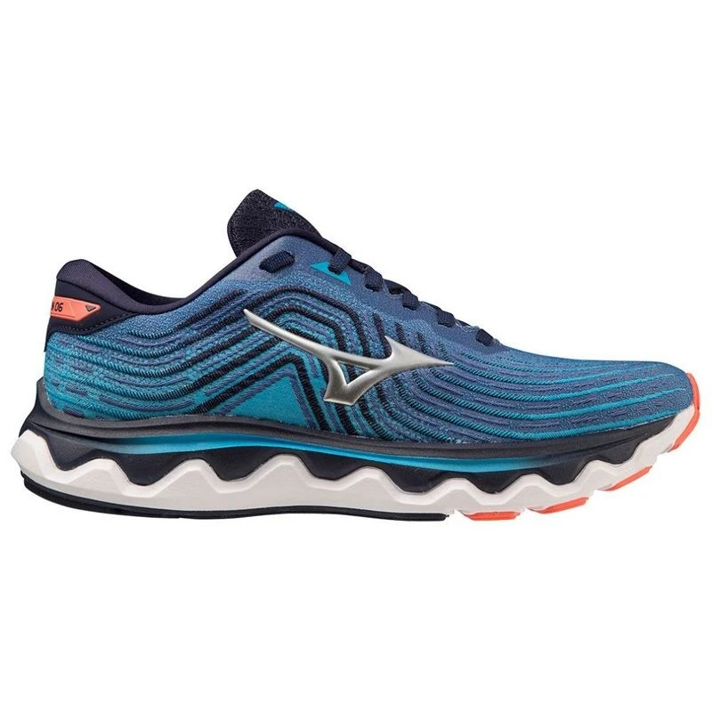 Mizuno Mens Wave Horizon 6 Running Shoes Surf Web Silver NeonFlame