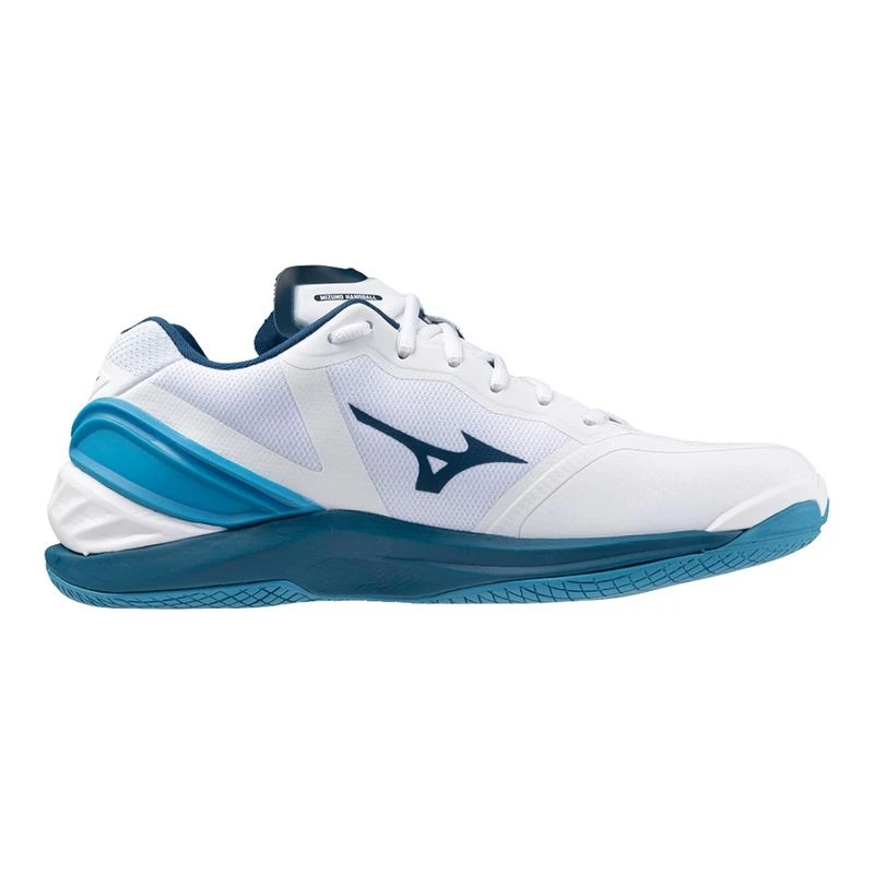 Mizuno Mens Wave Stealth Neo Handball Shoes White SailorBlue Silver