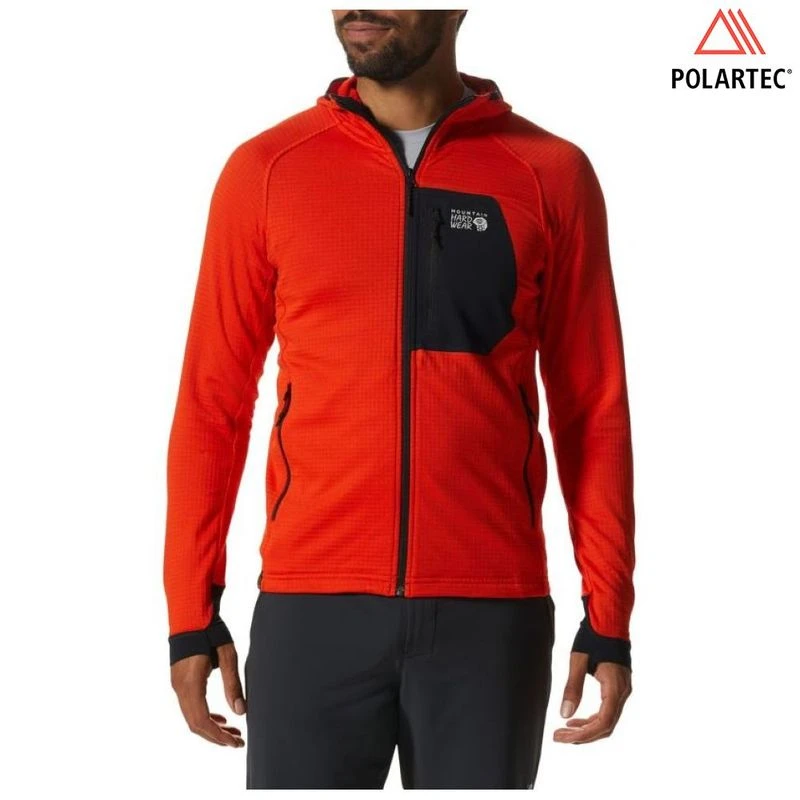 MountainHardwear Mens Polartec Power Grid Hooded Jacket (State Orange)
