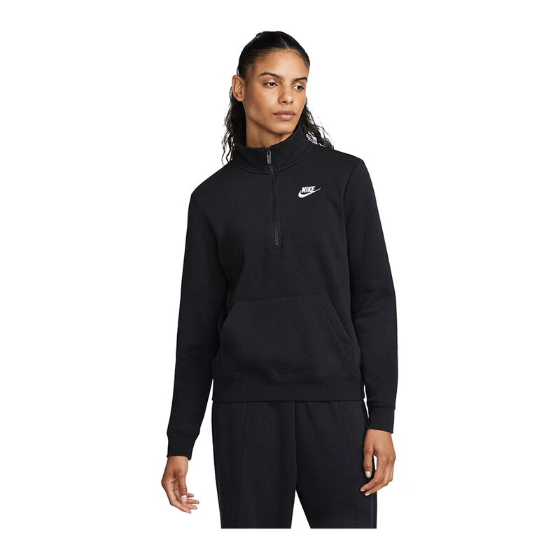 Nike Womens NSW Club FLC STD QZ Hoody (Black) | Sportpursuit.com