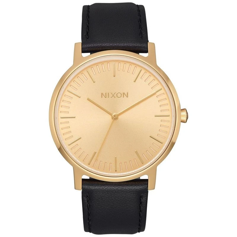 Nixon porter leather all black & gold watch shop