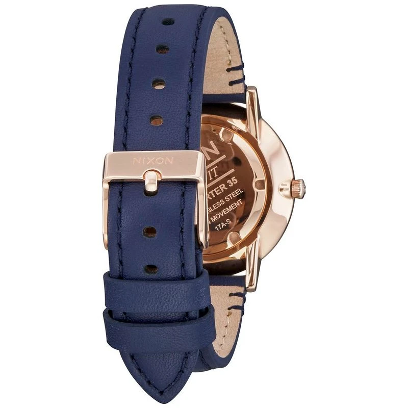 Nixon Mens Porter 35 Leather Watch Rose Gold Navy White Sportpursu