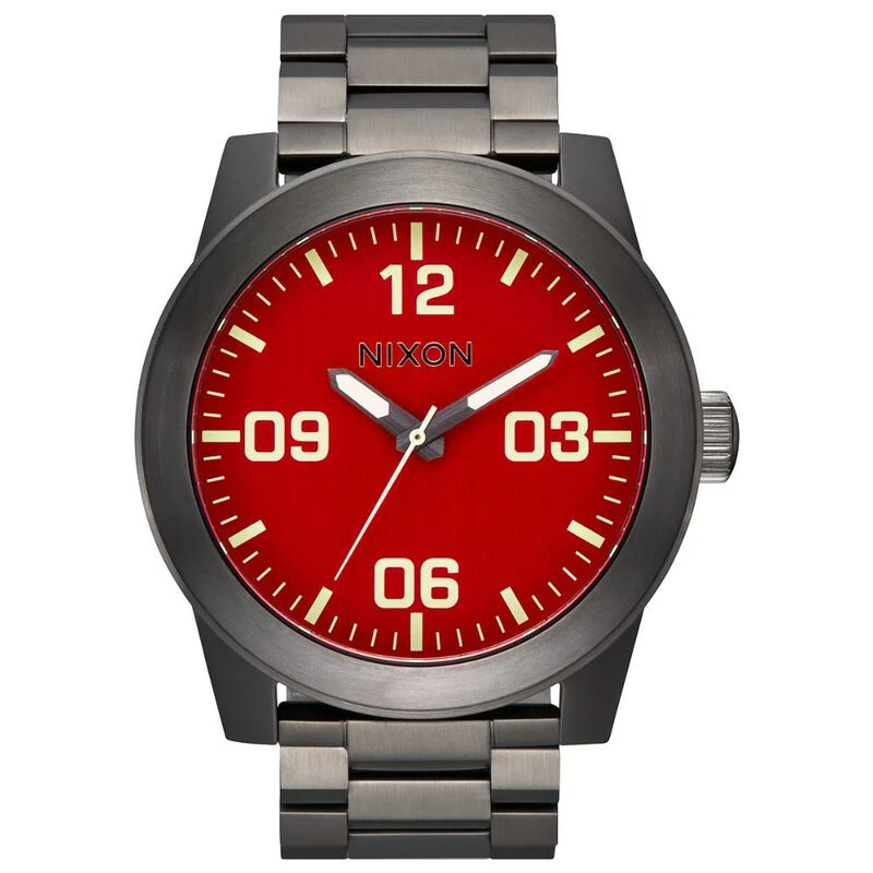 Nixon Mens Corporal Stainless Steel Watch Red Gunmetal Sportpursui